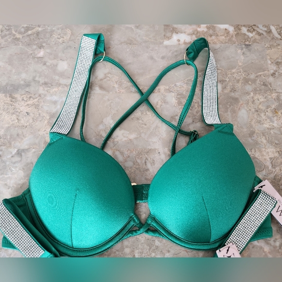 VS Swim 38DD Bombshell Shine Strap Add-2-Cups Push-Up Bikini Top Verdant Green - Picture 2 of 3